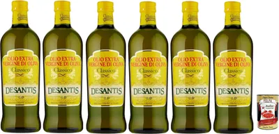 Produktbild von Desantis Olio Extra Vergine di Oliva Classico 1 L – 6er Pack (6×1 L, Glasflaschen) | kalt extrahiert, mild & ausgewogen, mechanisch gewonnen – italienische Qualität + Italian Gourmet polpa
