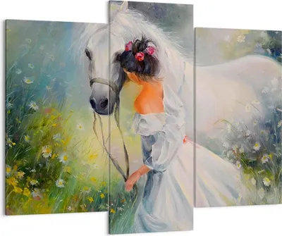 Produktbild von Bild auf Leinwand - Leinwandbild - Frau Wiese Pferd - 130x100cm - Wand Bild - Wanddeko - Leinwanddruck - Bilder - Kunstdruck - Wanddekoration - Leinwand bilder - Wandkunst - CB130x100-3470