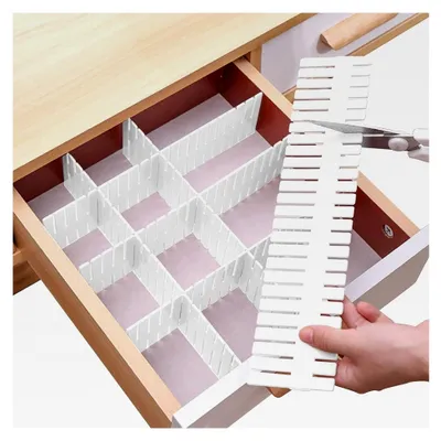 Produktbild von Verstellbare Schubladenteiler zur Organisation von Besteck, Make-up, Kleidung, Schreibtischutensilien und mehr (16 Stück)
