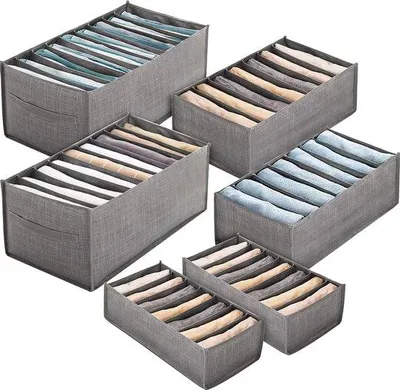 Immagine prodotto di Organizer per calze e biancheria intima Unyqoos®, set da 6 pezzi, contenitori pieghevoli in feltro, organizer per cassetti con 64 scomparti, ideali per riporre sciarpe, cravatte e cinture