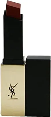 A close-up studio shot of a red lipstick with a gold and black case.
