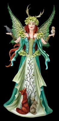 Produktbild von Elfen Figur mit Tieren - Caretaker by Amy Brown - Feen Fantasy Deko - H 46 cm