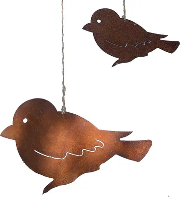 Produktbild von Rostikal 2er Rost Deko Set Vogel 7 cm und 10 cm Hängedeko Edelrost Gartendeko Figuren Vintage