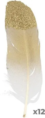 Produktbild von 12 goldene Glitzer-Dekorationsfedern für Basteln und Dekoration, 2er-Set