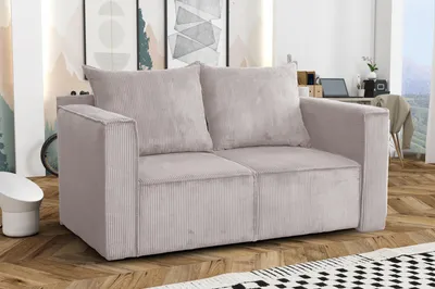 Produktbild von AX LIVING Hatay Schlafsofa 2 Sitzer Cord Hellgrau Sofa mit Bettkasten
