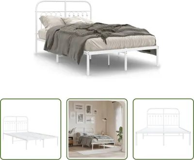 Produktbild von The Living Store Bettgestell mit Kopfteil Metall Weiß 120x200 cm