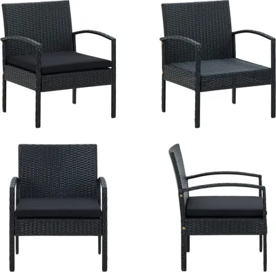 Image de vidaXL Chaise de jardin avec coussin en polyrotin noir - Fauteuil - Fauteuil de jardin - Chaise de jardin - Chaises de jardin