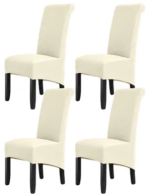 Immagine prodotto di Set di 4 coprisedie, removibili, lavabili, elasticizzati, adatti per sedie da pranzo, color beige, taglia grande