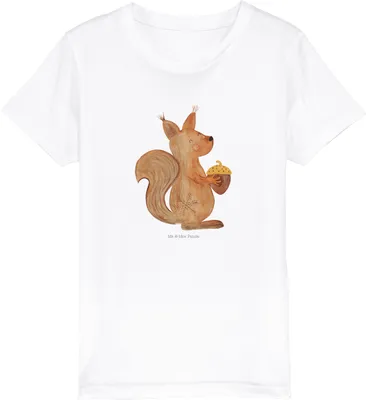 Produktbild von Mr. & Mrs. Panda Kleinkinder T-Shirt Eichhörnchen Weihnachtszeit 7-8 Jahre (122/128) - Weiß - Geschenk, Weihnachtsgruß, Weihnachten, Weihnachtsmotiv, Kinder Bio, Neujahr