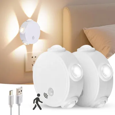 Produktbild von Katzenauge LED Nachtlicht - Wandleuchte - Bewegungssensor - Magnetische Halterung - Wiederaufladbar 3,7 V - 5 Leuchtköpfe - 3 Farben - 2er Pack - Weiß
