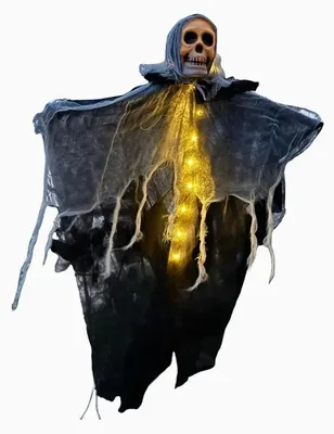 Produktbild von Halloween-Hängefiguren-Set mit Totenkopf und Geist, LED-beleuchtete Dekoration für Garten, Zuhause und Partys – Warmlicht