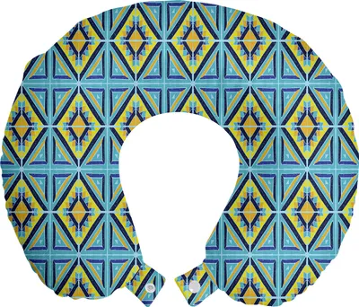 Produktbild von ABAKUHAUS Volkskunst Reisekissen Nackenstütze, Tile Talavera Drucken, Schaumstoff Reiseartikel für Flugzeug und Auto, 30x30 cm, Mehrfarbig