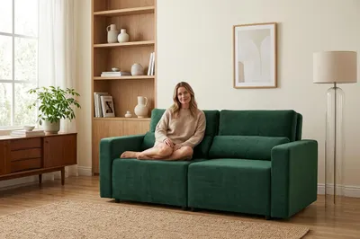 Produktbild von Schlafsofa KOMO Monolit – mit Schlaffunktion, Webstoff in Grün 37, Family Meble, KI-generiertes Bild