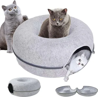Produktbild von Katzen Donut | Katzentunnelbett | 50cm Katzenhöhlenbett | Filz-Donut-Tunnel mit Reißverschluss | weiches Filzversteck für Kätzchen | Filzrohr für Innenkatzen | Katzenwohnung und Katzenhöhle