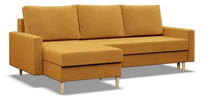 Produktbild von Ecksofa mit Schlaffunktion, Sofa BLANK mit Bettkasten, Wendekissen, Gelb, Rechts, Schlaffläche 140x200cm