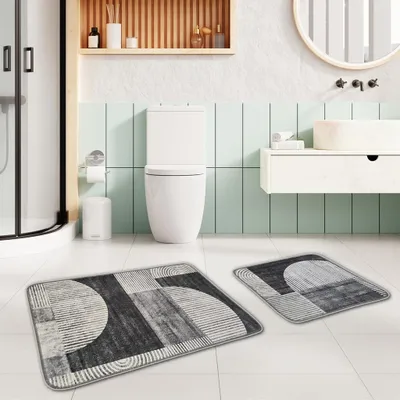 Produktbild von Miqna 2-tlg. rutschfestes Badteppich Set , waschbar (60x100 & 50x60 cm)