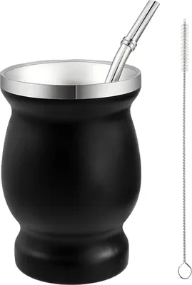 Produktbild von Yerba Mate Tassen-Set, doppelwandige Tasse aus Edelstahl in Kürbisform mit Bombilla-Teetassen-Reinigungsbürste, Antioxidationsmittelreiches Energie-Boost-Tee-Set