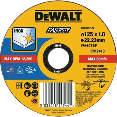 Obrázok produktu pre DeWALT DT43902-QZ, Rezací disk, Plochý stred, Nerezová oceľ, Každá značka, 2,22 cm, 12,5 cm