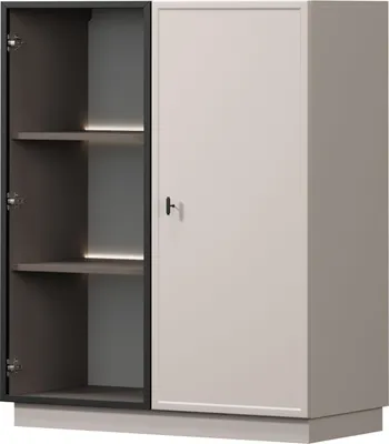 Obrázok produktu pre Sklenená vitrína do obývačky 100 cm kašmírová čierna T-úchytka Komoda Lorini