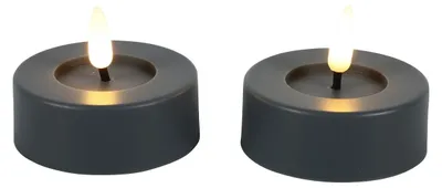 Obrázok produktu pre Decostar LED čajové svetlá sivé vonkajšie 2 ks časovač 6,5x5,2cm 3D plameň teplá biela