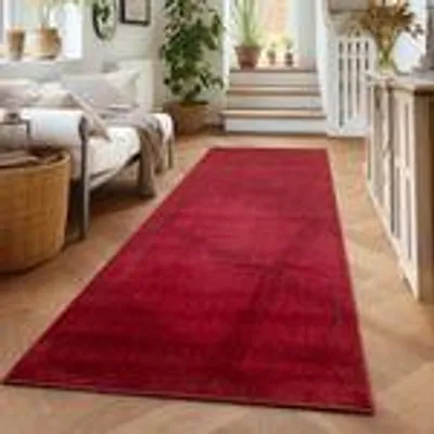 Produktbild von Weicher Teppich mit einfarbigem Design - Moderner Look für Wohnzimmer und Schlafzimmer, Größe: 80 x 250 cm, Farbe: Rot
