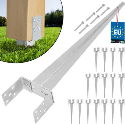 Produktbild von KOTARBAU® 16er Set Pfostenträger 0 – 160 mm Feuerverzinkt Verstellbar Einschlaghülse Pfostenträger Bodenhülse Einschlagbodenhülse Pfosten Anker Stahl Silber