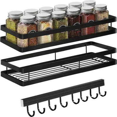 Produktbild von Gewürzregal Wand ohne Bohren 2er Set Edelstahl Schwarz 35 x 12 x 5,7 cm