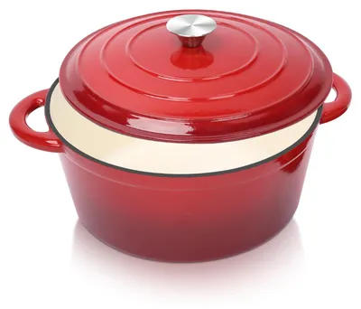 Image de Casserole émaillée en fonte de 28 cm avec couvercle - Cocotte rouge