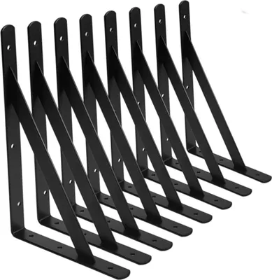 Produktbild von Regalhalterungen, 10 Stück 90-Grad-Dreieckshalterungen aus Stahl, 150 mm x 95 mm Regalhalterungen, Eckstrebenhalterung mit 50 Stück Schrauben und 20 Stück Dübeln (schwarz)