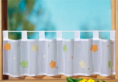 Obrázek produktu pro heimtexland ® Okenní závěs vyšívané květiny zelená oranžová smyčky okenní dekorace závěs typ626