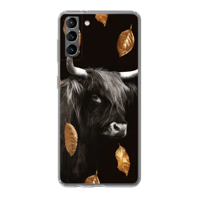 Produktbild von MuchoWow® Handyhülle Schutzhülle Hülle für Samsung Galaxy S21 Plus Schottischer Highlander - Blätter - Gold - Schwarz Silikon Softcase Handy Hülle - Handy-Tasche