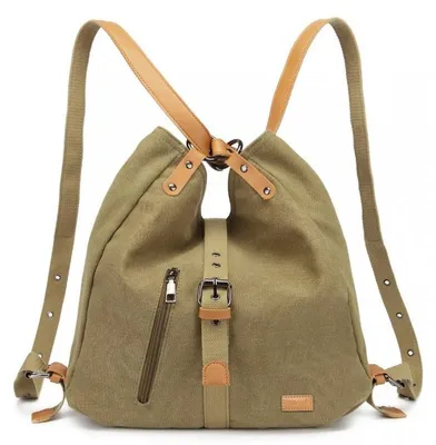 Image de Sac 2-en-1, sac à main et sac à dos kaki en toile, sac polyvalent pour femmes, idéal pour le quotidien, les courses, les voyages et les loisirs
