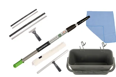 Produktbild von Axis Line 1,25m Teleskop Fensterputzer Set mit 25/35cm Abzieher, Zubehör & Eimer