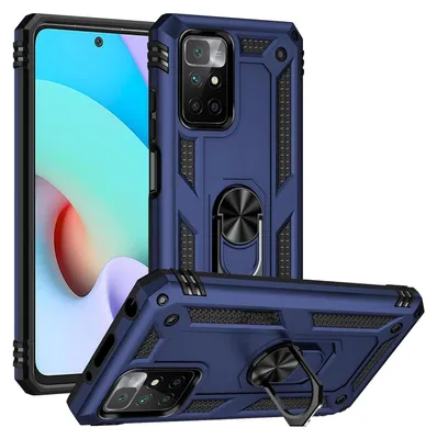 Produktbild von Conie Outdoor Schutzhülle für Xiaomi Redmi 10 Tasche Silikon Hard Case Cover Hülle mit Halter Ständer in Blau
