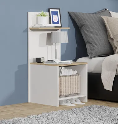 Produktbild von VCM Nachtschrank | Beistelltisch mit viel Stauraum | hoher Nachttisch | H. 91 x B. 45 x T. 40 cm | Nachkästchen mit Ablage aus Holz - Malisa