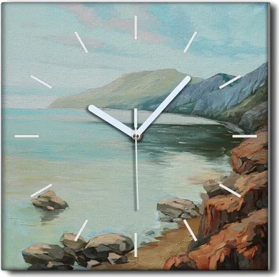 Produktbild von Coloray Uhr auf Leinwand 30x30 cm Wand Uhr Dekoration Wohnzimmer Segeltuch weiße Zeiger -Berge im Morgenmeer