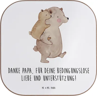 Produktbild von Mr. & Mrs. Panda Untersetzer für Gläser Danke Papa - Weiß - Geschenk, Glas, Holzuntersetzer, gläseruntersetzer, Vater, Dankeschön, Bedanken, sagen, Vatertag, überraschen
