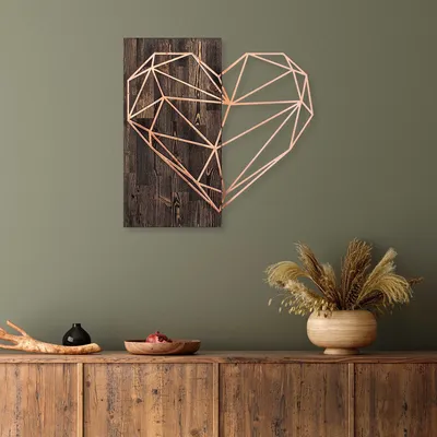 Produktbild von Wallity, Heart- SKL2240, Nussbaum, Sonstige Wohndekorationen, 58 x 58 cm, 50% Holz (Dicke: 3 cm) / 50% Metall (Dicke: 1