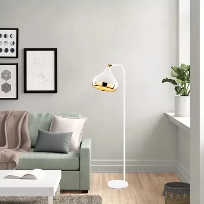 Produktbild von Opviq, Moderne Stehlampe mit Metallkörper, 120 cm hoch, Ø 17 cm, Weiß und Gold | E27 Fassung, max. 40 W, IP20 | Ideal für Zuhause und Hotels, elegantes Design.