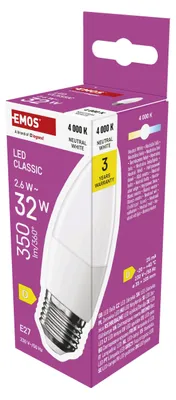 Productafbeelding van EMOS LED-lamp Classic, kaarsvorm / E27 / 2,6 W (equivalent van 25 W) / 350 lm / neutraal wit, ZQ4D13
