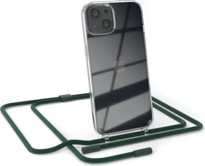 Produktbild von EAZY CASE Handykette für Apple iPhone 13, Clear Case aus Silikon, mit Umhängeband, abnehmbare Endstücke, Handyband in Grün
