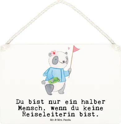 Produktbild von Mr. & Mrs. Panda Schild Reiseleiterin Herz DIN A6 - Weiß - Geschenk, Dekobrett, kleine aufmerksamkeit, Holzschild, holzbild, Türschild