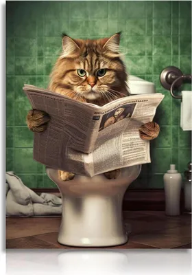 Produktbild von Lustige Katze Toilette Zeitung Vintage Leinwandbild 30x40 cm Badezimmer Wanddekoration