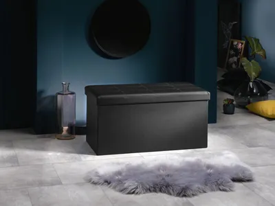 Produktbild von LIVARNO Sitztruhe San Diego Sitzbank Klappbar Sitzauflage Stauraum Leder Optik Schwarz