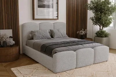 Produktbild von Doppelbett 180x200 cm Capri mit Bettkasten - Schlafzimmerbett, Lattenrost, Bouclé Hellgrau (Lambi 11)