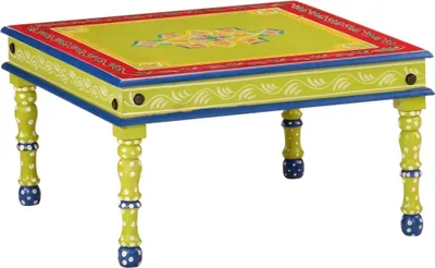 Imagen del producto de Mesa de centro "The Living Store", color verde, pintada a mano, de madera maciza de mango