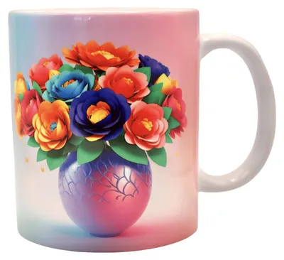 Keramik-Kaffeetasse mit Blumen, 325 ml, spülmaschinengeeignet