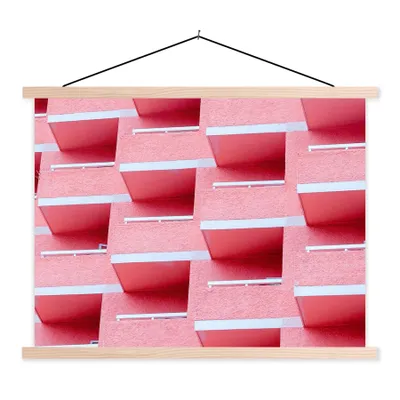 Produktbild von MuchoWow® Textilposter Rosa - Balkon - Sommer - Architektur 120x90 cm mit holzfarbenen Rahmen - Magnetisch
