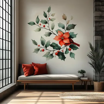 Weihnachtsstern und Stechpalme – Decords Wandtattoo, Produktansicht 1