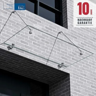 Produktbild von Mai & Mai Glasvordach Überdachung Transparenter VSG mit SGP Folie Vordach Edelstahl Wandhalterung Regenschutz Eingangsbereich 90x160cm VDG02K